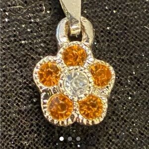 Petite Silver Tone Fashion November Birthstone (Citrine) Flower Pendant.